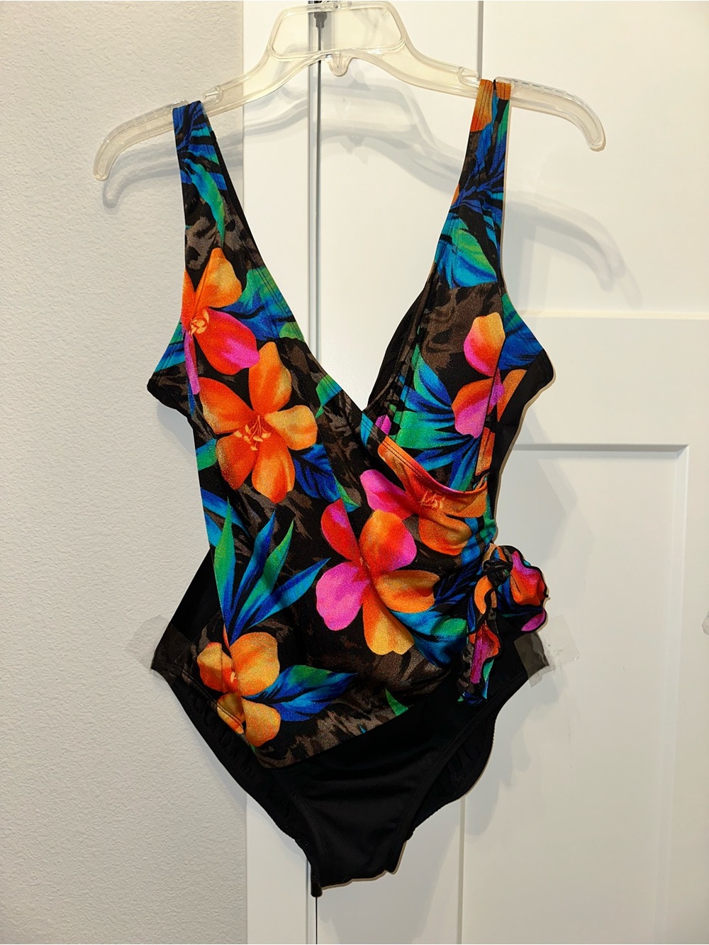 croft & barrow Black One-Piece Swimsuit with Bright Tropical Floral Print